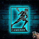 Custom Lacrosse Metal Wall Art Led Lights, Personalized Lacrosse Player Metal Number Name Sign, Lacrosse Sport Metal Wall Led Decor